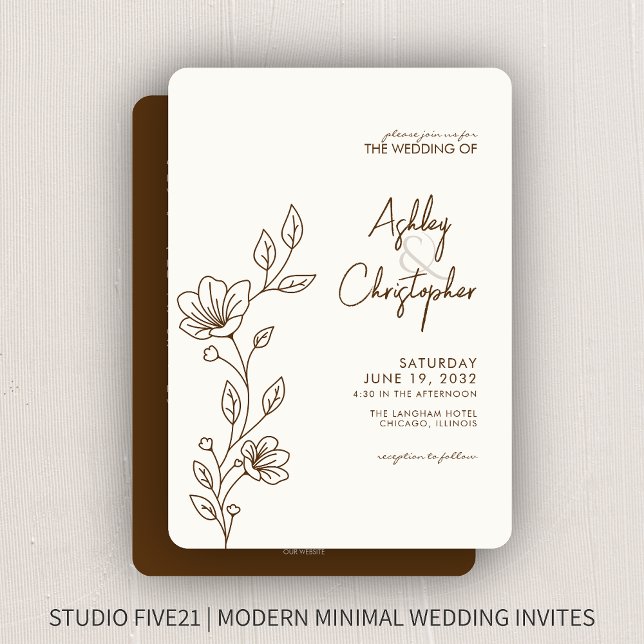 Invitación Boda de esquema de follaje marrón moderno todo en  (Subido por el creador)