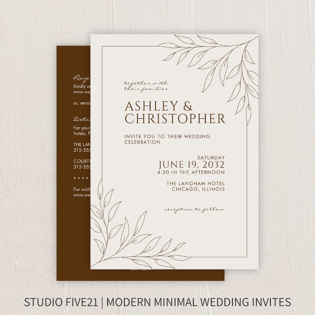 Invitación Boda de esquema de follaje marrón moderno todo en  (Subido por el creador)