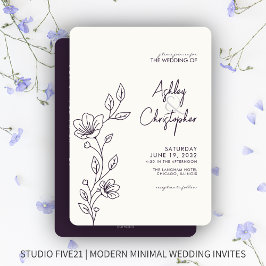 Invitación Boda de esquema de follaje púrpura moderno todo en