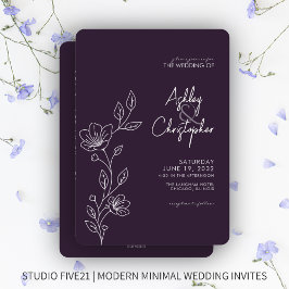 Invitación Boda de esquema de follaje púrpura moderno todo en
