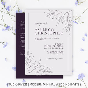 Invitación Boda de esquema de follaje púrpura moderno todo en