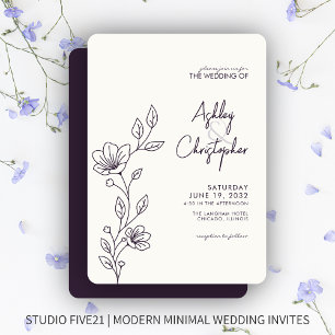 Invitación Boda de esquema de follaje púrpura oscuro moderno