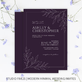 Invitación Boda de esquema de follaje púrpura oscuro moderno