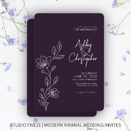 Invitación Boda de esquema de follaje púrpura oscuro moderno