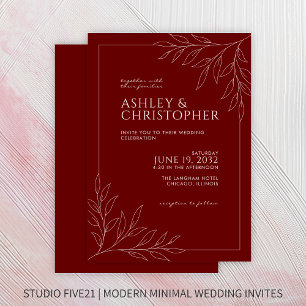Invitación Boda de esquema de follaje rojo de Crimson moderno