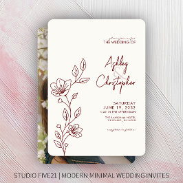 Invitación Boda de esquema de follaje rojo de Crimson moderno