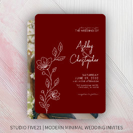 Invitación Boda de esquema de follaje rojo de Crimson moderno