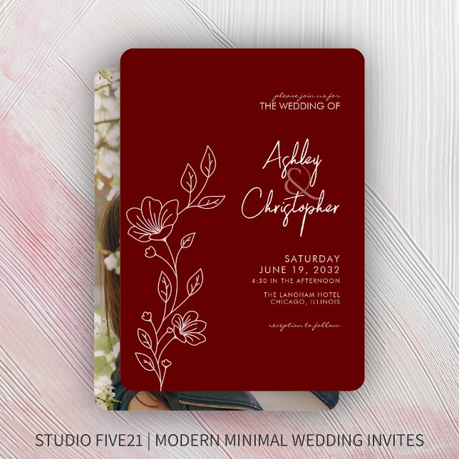 Invitación Boda de esquema de follaje rojo de Crimson moderno (Subido por el creador)