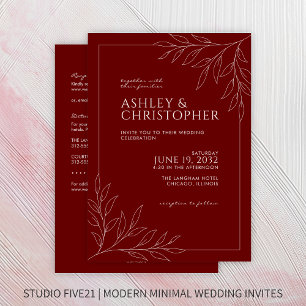Invitación Boda de esquema de follaje rojo moderno todo en un
