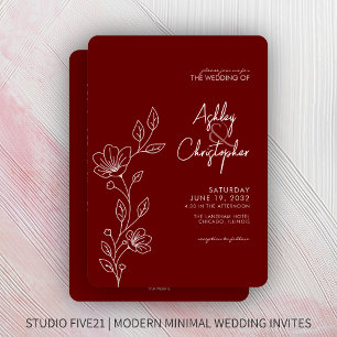 Invitación Boda de esquema de follaje rojo moderno todo en un