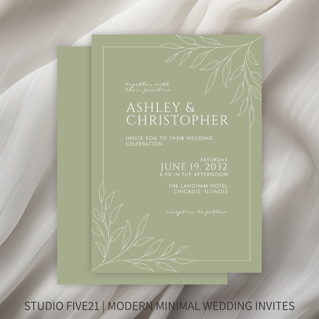 Invitación Boda de esquema de follaje verde de sabio suave mo (Subido por el creador)