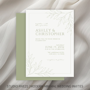 Invitación Boda de esquema de follaje verde de sabio suave mo