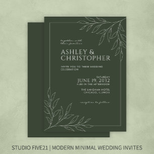Invitación Boda de esquema de follaje verde oscuro moderno