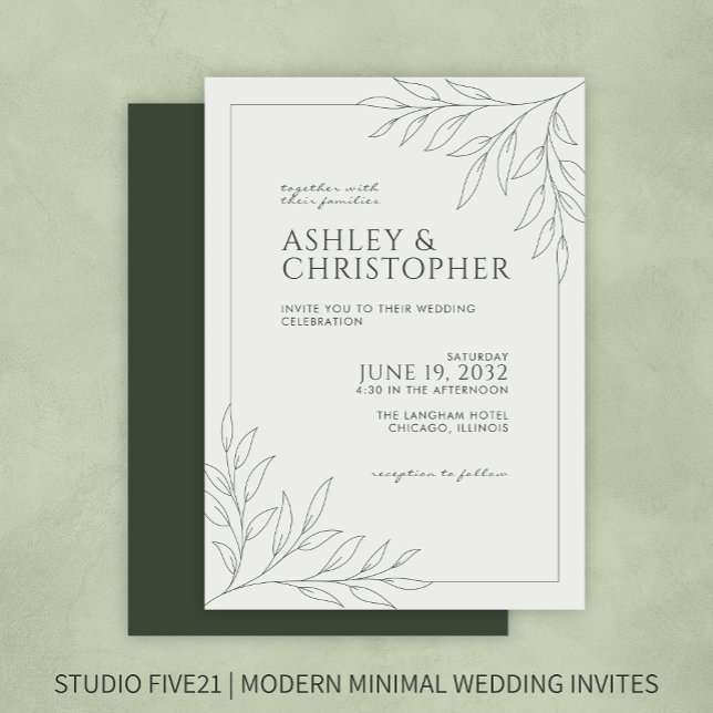 Invitación Boda de esquema de follaje verde oscuro moderno (Subido por el creador)
