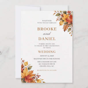 Invitación Boda de Esquina de Follaje Mixto de Cosecha