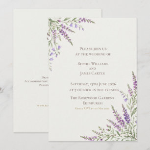 Invitación Boda de Esquina de Lavanda de Campanilla Azul Esco