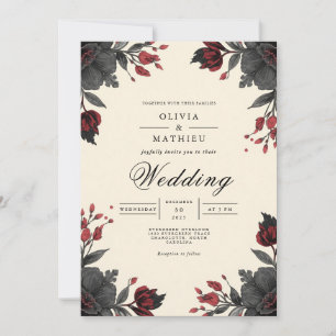 Invitación Boda de Esquina Floral de Crimson Profundos