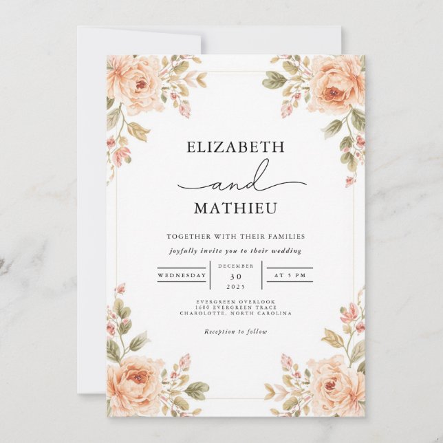 Invitación Boda de esquina floral de la cubierta suave (Anverso)