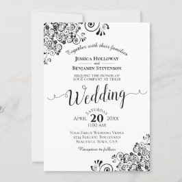 Invitación Boda de esquinas decorativas simples en blanco y n