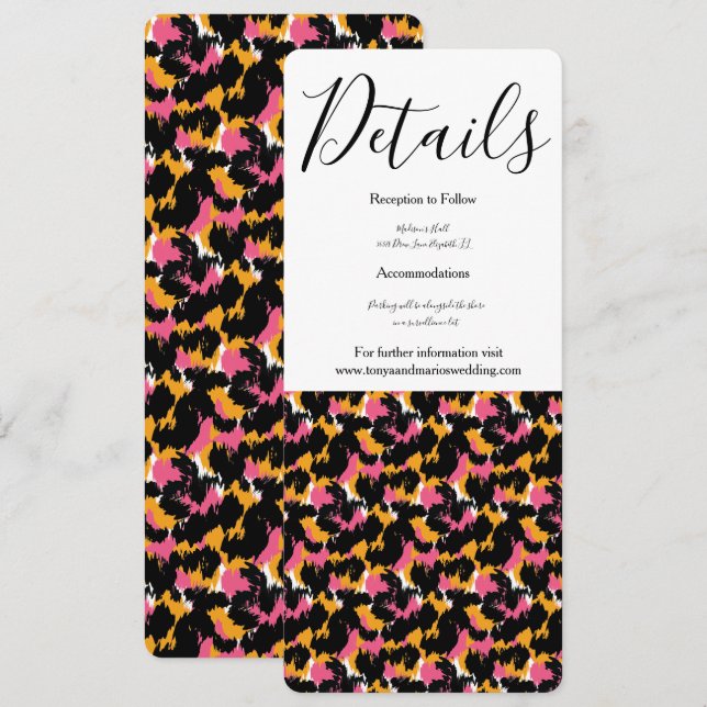 Invitación Boda de estampado animal moderno rosa negro (Anverso / Reverso)