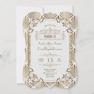 Invitación Boda de estilo Art Deco Blanco Gatsby 20