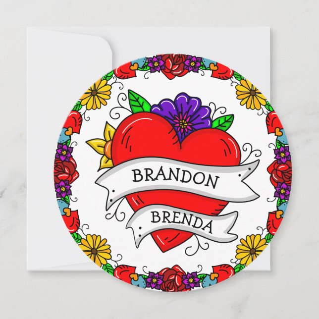 Invitación Boda de estilo artístico de graffiti tatuaje (Anverso)