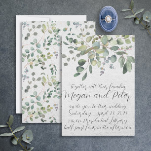 Invitación Boda de estilo caligrafía de arte fino de eucalipt