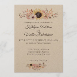 Invitación Boda de estilo campestre con buquet girasol