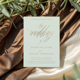 Invitación Boda de estilo chic en verde salvia y caligrafía e
