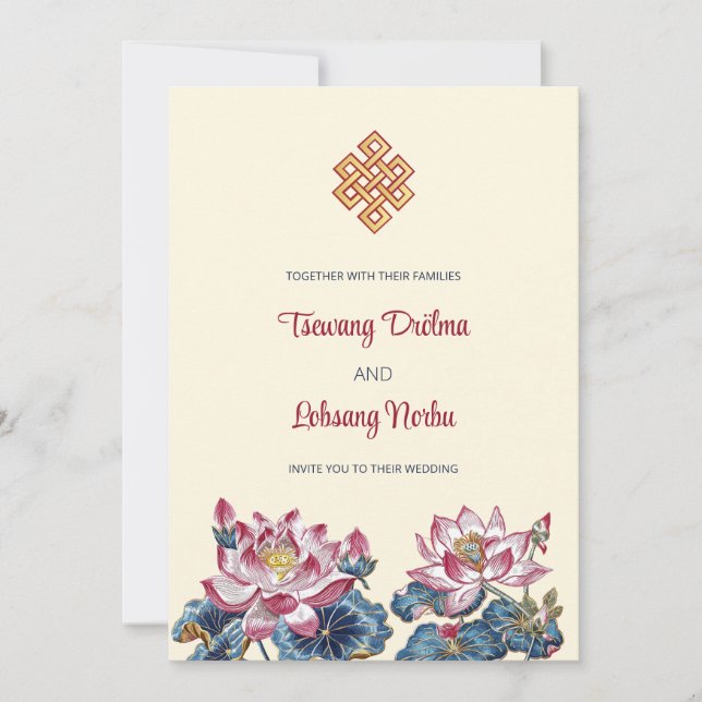Invitación Boda de estilo de arte tibetano de Lotus (Anverso)