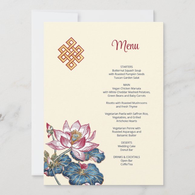 Invitación Boda de estilo de arte tibetano de Lotus (Anverso)