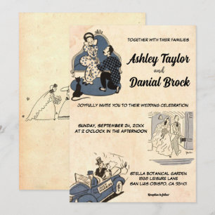 Invitación Boda de estilo de historieta clásico antiguo retro