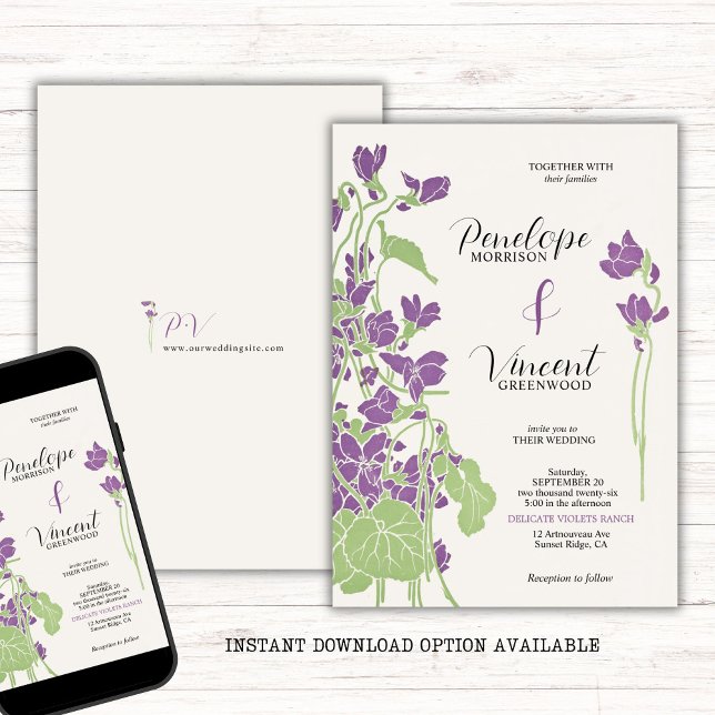 Invitación Boda de estilo de las flores violetas Letterpress (Subido por el creador)