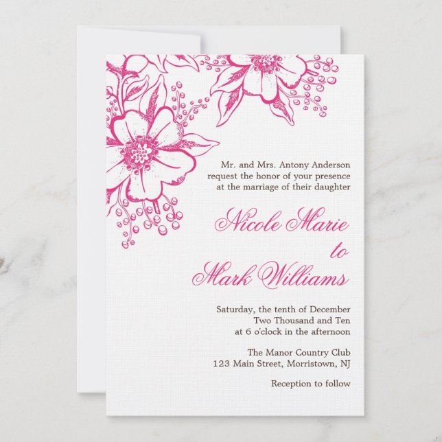 Invitación Boda de estilo de letra rosa (Anverso)