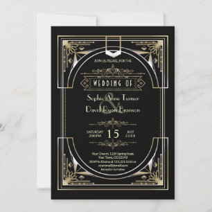 Invitación Boda de estilo de lujo negro grande de los años 20