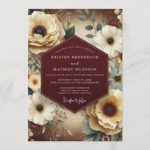 Invitación Boda de Estilo de Vida Marrón Rojo y Verde Azulada