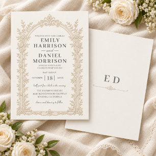 Invitación Boda de estilo en relieve floral de marfil
