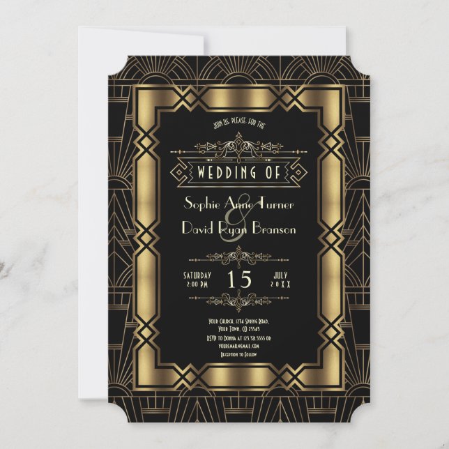 Invitación Boda de estilo Gold Black Art Deco de los años 20 (Anverso)