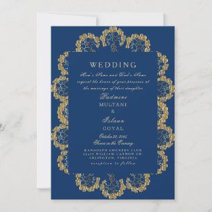 Invitación Boda de estilo hindú azul y dorado