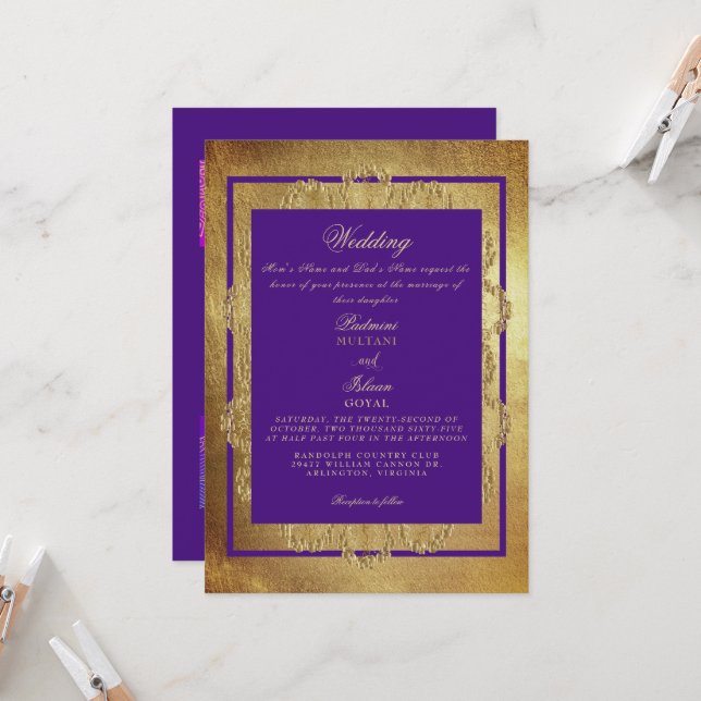 Invitación Boda de estilo hindú real (Anverso/Reverso In Situ)