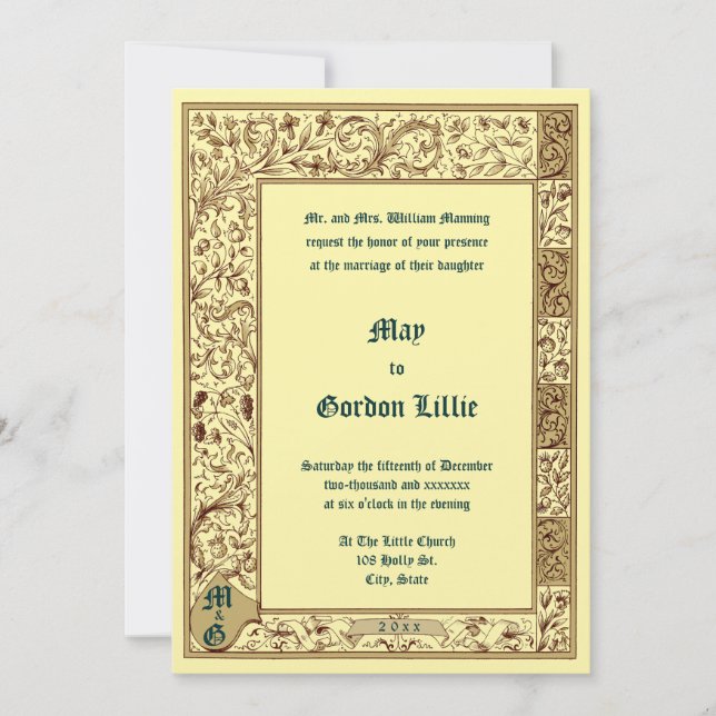 Invitación Boda de estilo iluminado medieval vintage 1884 (Anverso)
