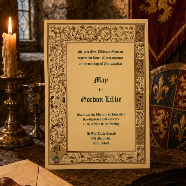Invitación Boda de estilo iluminado medieval vintage 1884 (Subido por el creador)