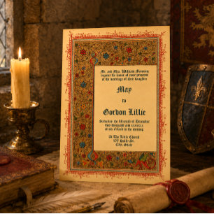 Invitación Boda de estilo iluminado medieval vintage 1913