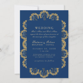 Invitación Boda de estilo indio azul y dorado