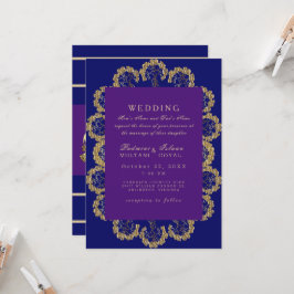 Invitación Boda de estilo indio azul y púrpura Regal