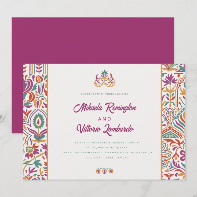Invitación Boda de estilo indio colorido (Anverso / Reverso)