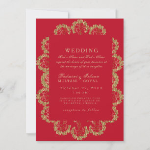 Invitación Boda de estilo indio con monograma rojo y dorado
