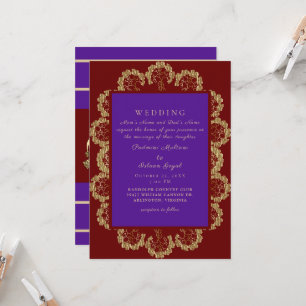 Invitación Boda de estilo indio II rojo y púrpura intenso