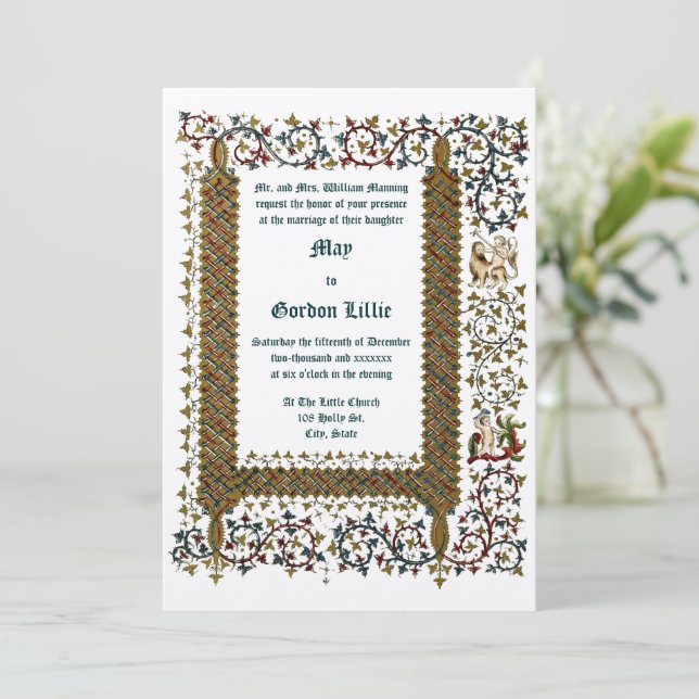 Invitación Boda de estilo medieval de la época victoriana 184 (Anverso de pie)