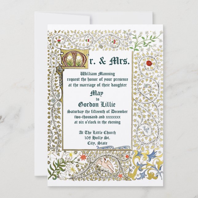 Invitación Boda de estilo medieval de la época victoriana 187 (Anverso)